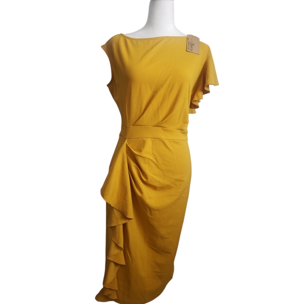 AISIZE Women's Pinup Vintage Ruffle Sleeves Cocktail Party Pencil Dress